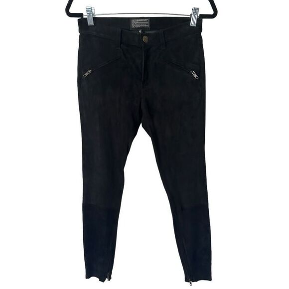 Current/Elliot Womens Black Suede Leather Pants Size 27 Classic Retro Y2K - Picture 1 of 7